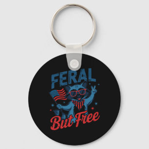 Kids 4th Of July Feral And Free Funny Racoon Usa Key Ring