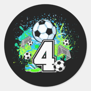 Kids 4th Soccer Birthday Party 4 Year Old Soccer P Classic Round Sticker