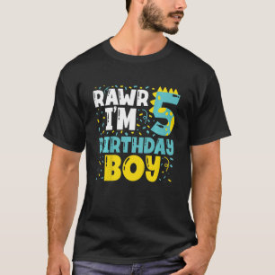 Kids 5 Year Old 5th Birthday Boy Dinosaur Toddler T-Shirt
