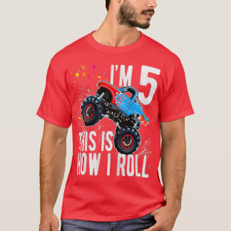 Kids 5 Year Old 5Th Birthday Boy Monster Truck Car T-Shirt