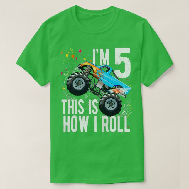 Kids 5 Year Old 5th Birthday Boy Monster Truck Car T-Shirt (Design Front)