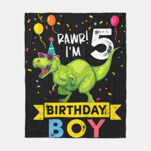 Kids 5 Year Old 5th Birthday Boy T Rex Dinosaur Fleece Blanket