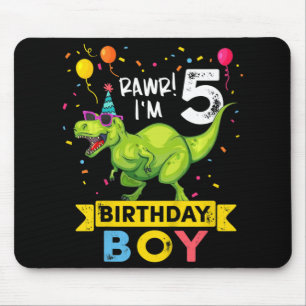 Kids 5 Year Old  5th Birthday Boy T Rex Dinosaur  Mouse Pad