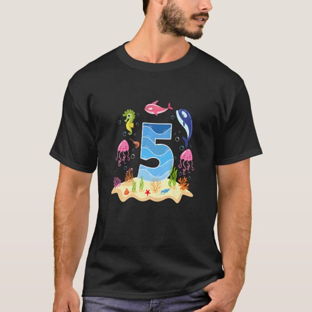 Kids 5 Year Old 5th Birthday Party Sea Fish Aquari T-Shirt (Front)