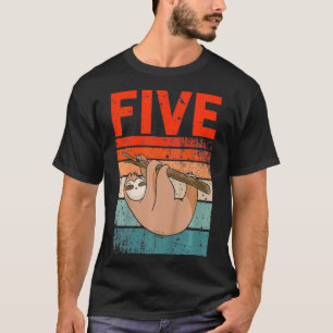 Kids 5 Year Old 5th Birthday Sloth Party Boys Gir T-Shirt