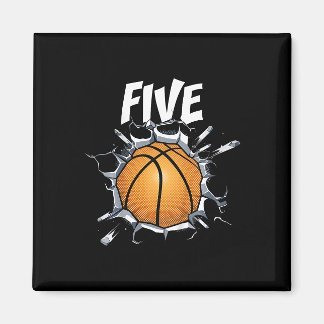 Kids 5 Year Old Basketball Birthday Party Theme 5t Magnet (Front)