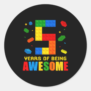 Kids 5 year old birthday boy being awesome classic round sticker