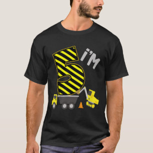 Kids 5 Year Old Boy Five 5th Birthday Construction T-Shirt