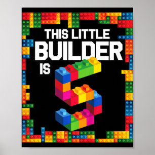 Kids 5 Year Old Building Blocks Birthday  Brick 5t Poster