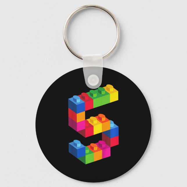 Kids 5 Year Old Building Blocks Birthday  Bricks 5 Key Ring (Front)