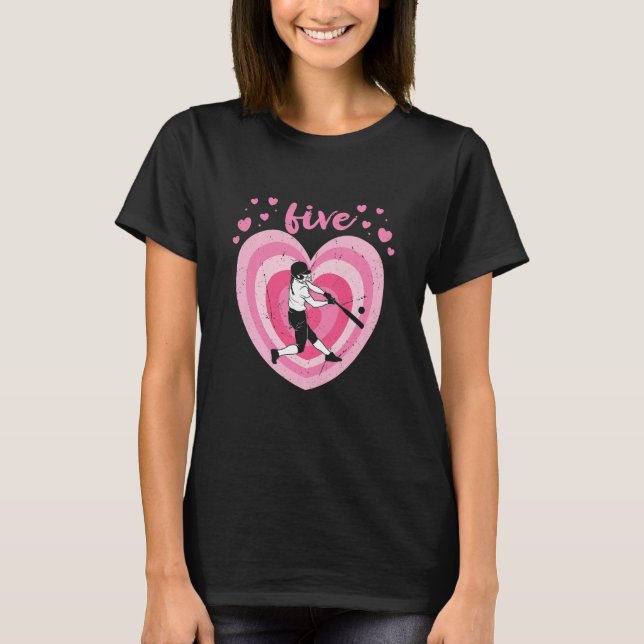 Kids 5 Year Old Cute Baseball Birthday Girl 5th B  T-Shirt (Front)
