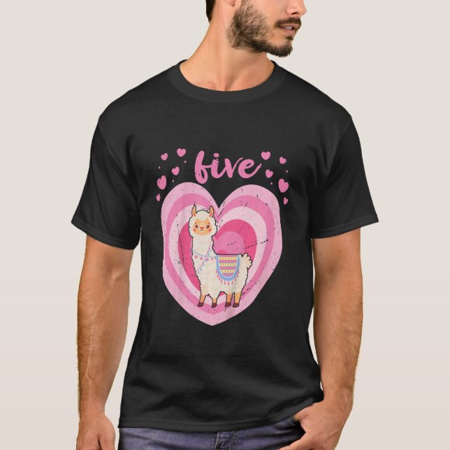 Kids 5 Year Old Cute Llama Alpaca Birthday Girl 5t T-Shirt (Front)