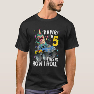 Kids 5 Year Old Dinosaur Rex Monster Truck 5th Bir T-Shirt