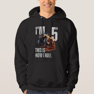 Kids 5 Year Old I'M 5th Birthday Monster Truck Car Hoodie