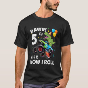 Kids 5 Year Old Monster Truck Dinosaur 5th Birthda T-Shirt