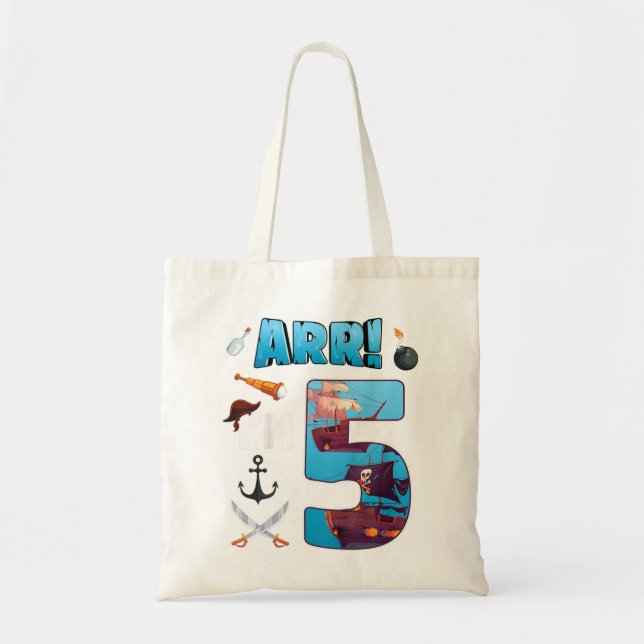 Kids 5 Year Old Pirate B-day Party 5th Birthday AR Tote Bag (Front)
