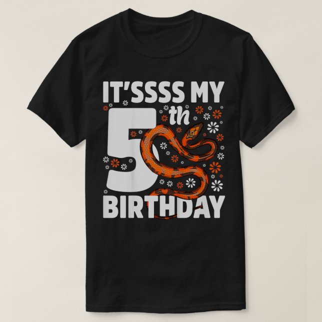Kids 5 Year Old Snake 5th Birthday Party Boa Pytho T-Shirt (Design Front)