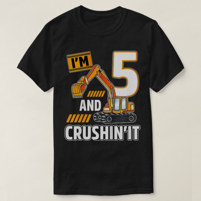 Kids 5 year old vehicles construction ecavator Bir T-Shirt (Design Front)