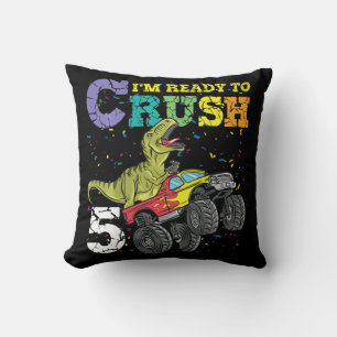 Kids 5 Years Old 5th Birthday Dinosaur Trex boy g Cushion