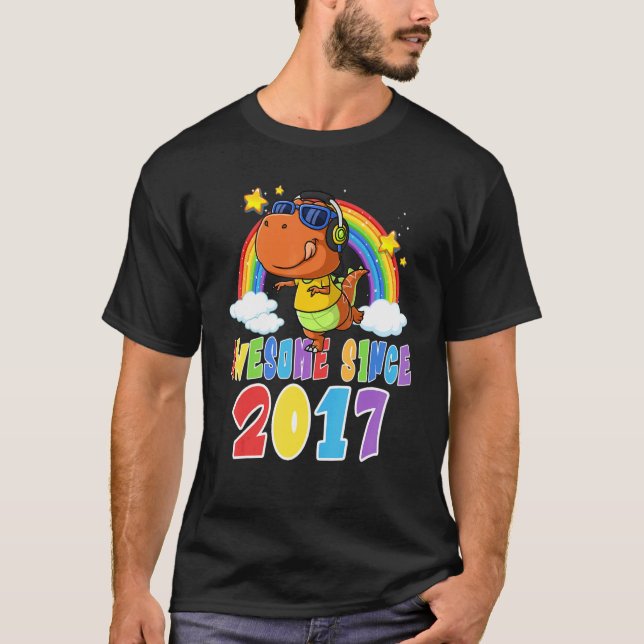 Kids 5 Years Old Awesome 2017 5th Birthday Rainbow T-Shirt (Front)