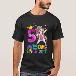 Kids 5 Years Old Awesome Since 2017 Dabbing Unicor T-Shirt