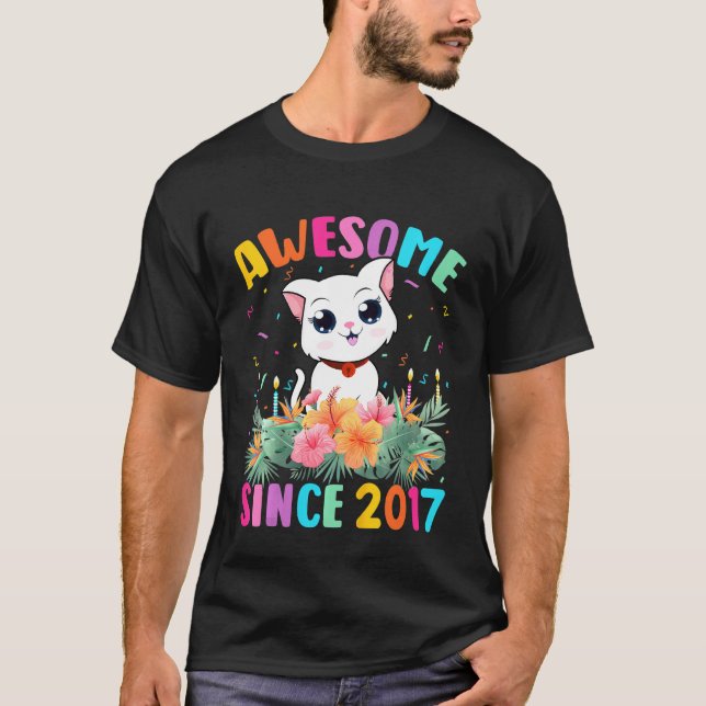 Kids 5 Years Old Cat Lover Awesome Since 2017 5th  T-Shirt (Front)