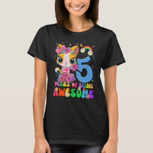 Kids 5 Years Old Eens 5H Birthday Girl Awesome Cat T-Shirt