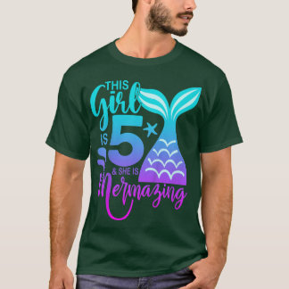 Kids 5 Years Old Girl Mermaid 5th Fifth Birthday F T-Shirt