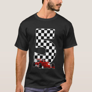 Kids  5 Years Old Racecar Racing Car Fan Checkered T-Shirt