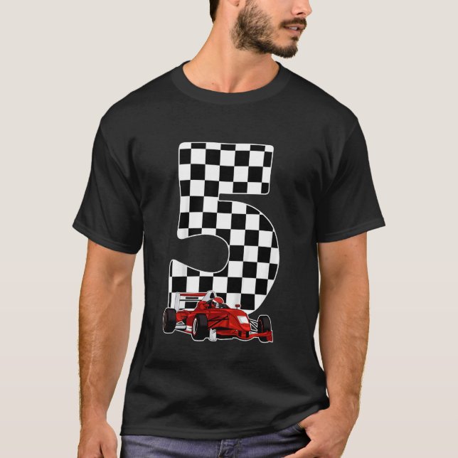 Kids  5 Years Old Racecar Racing Car Fan Chequered T-Shirt (Front)