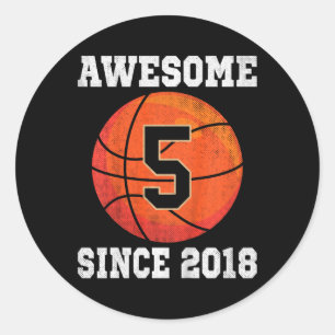 Kids 5th Birthday Basketball Lover 5 Years Old Vin Classic Round Sticker