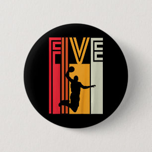 Kids 5th Birthday Basketball Lover Gift 5 Years Ol 6 Cm Round Badge