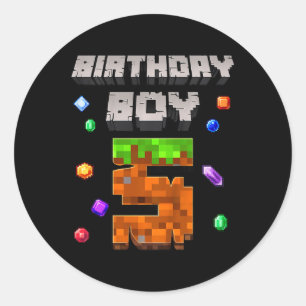 Kids 5th Birthday Boy 5 Video Gamer Pixel Number F Classic Round Sticker