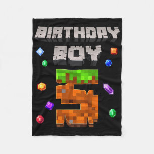 Kids 5th Birthday Boy 5 Video Gamer Pixel Number F Fleece Blanket