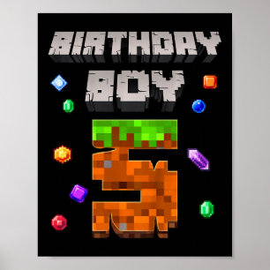 Kids 5th Birthday Boy 5 Video Gamer Pixel Number F Poster