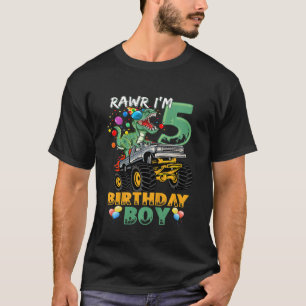 Kids 5th Birthday Boy 5 Year Old Dinosaur Rex Mons T-Shirt