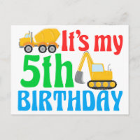 Kids 5th Birthday Boy Construction Vehicle