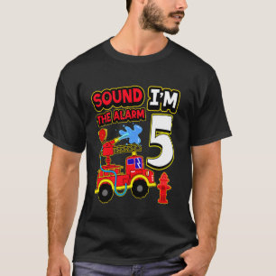 Kids 5th Birthday Boy Fire Truck 5 Year Old Firefi T-Shirt