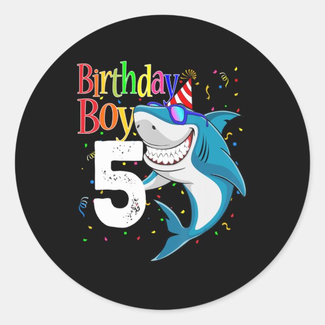 Kids 5th Birthday Boy Shark  Jaw-Some Five  Boys  Classic Round Sticker (Front)