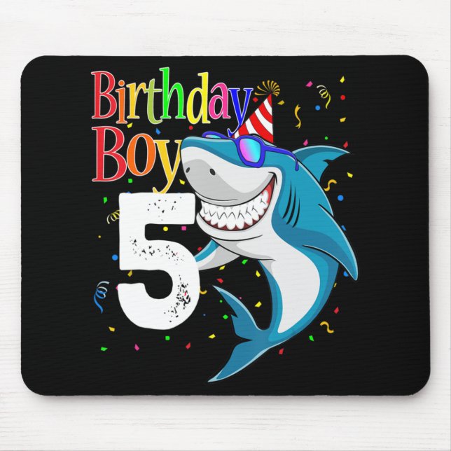 Kids 5th Birthday Boy Shark  Jaw-Some Five  Boys  Mouse Pad (Front)