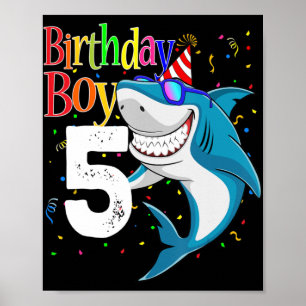 Kids 5th Birthday Boy Shark  Jaw-Some Five  Boys  Poster