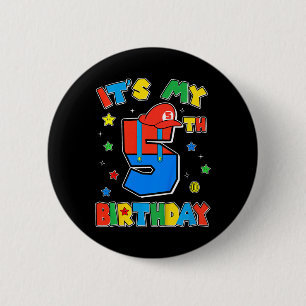 Kids 5th Birthday Boy Super Gamer Gaming Theme B-d 6 Cm Round Badge