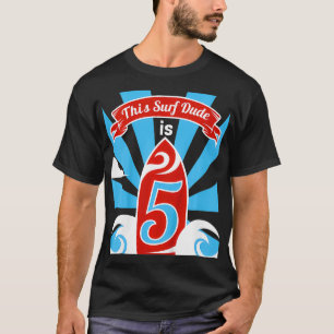 Kids 5th Birthday Boys Surf Surfer 5 Year Old T-Shirt