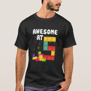 Kids 5th Birthday Building Blocks Bricks Awesome 5 T-Shirt