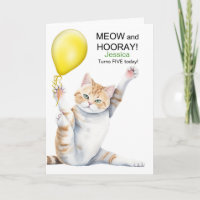 Kids 5th Birthday Cute Cartoon Cat with Name