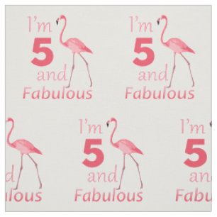 Kids 5th Birthday Cute Pink Flamingo Fabric