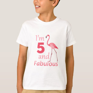 Kids 5th Birthday Cute Pink Flamingo T-Shirt