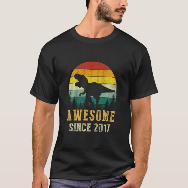 Kids 5th Birthday Dinosaur 5 Year Old Awesome Sinc T-Shirt (Front)