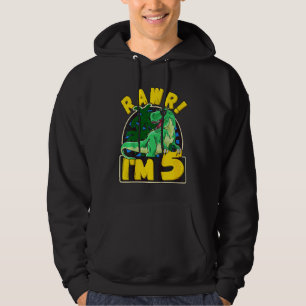 Kids 5th Birthday Dinosaur Rawr I'm 5 5 Year Old B Hoodie