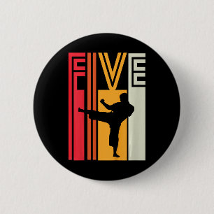Kids 5th Birthday Gift Karate Retro Taekwondo Mart 6 Cm Round Badge